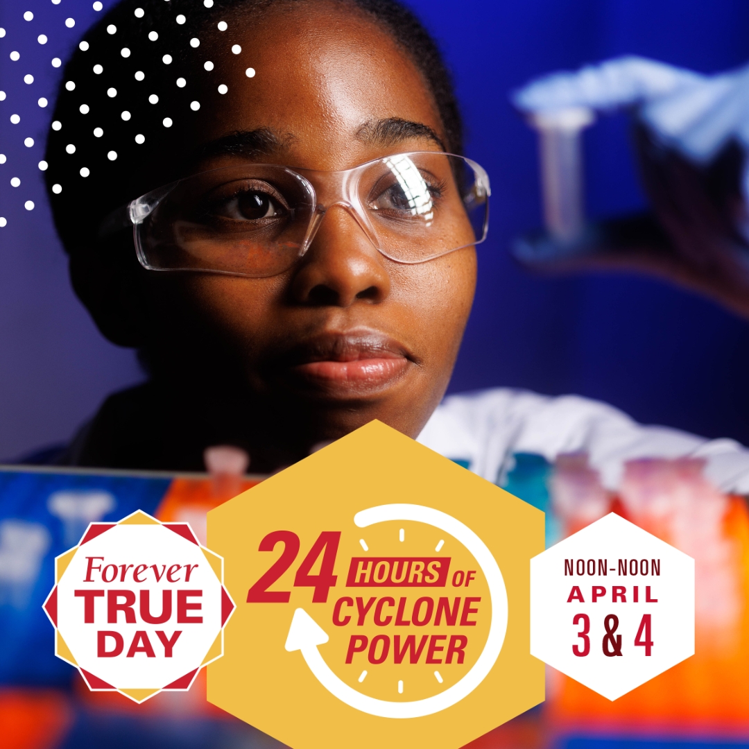 It's the final hours of #ForeverTrueDay! You can give until noon today and show your Cyclone Power at forevertrueday.com/giving-day/829… or give directly to Chemical and Biological Engineering funds at go.iastate.edu/RQMDYS