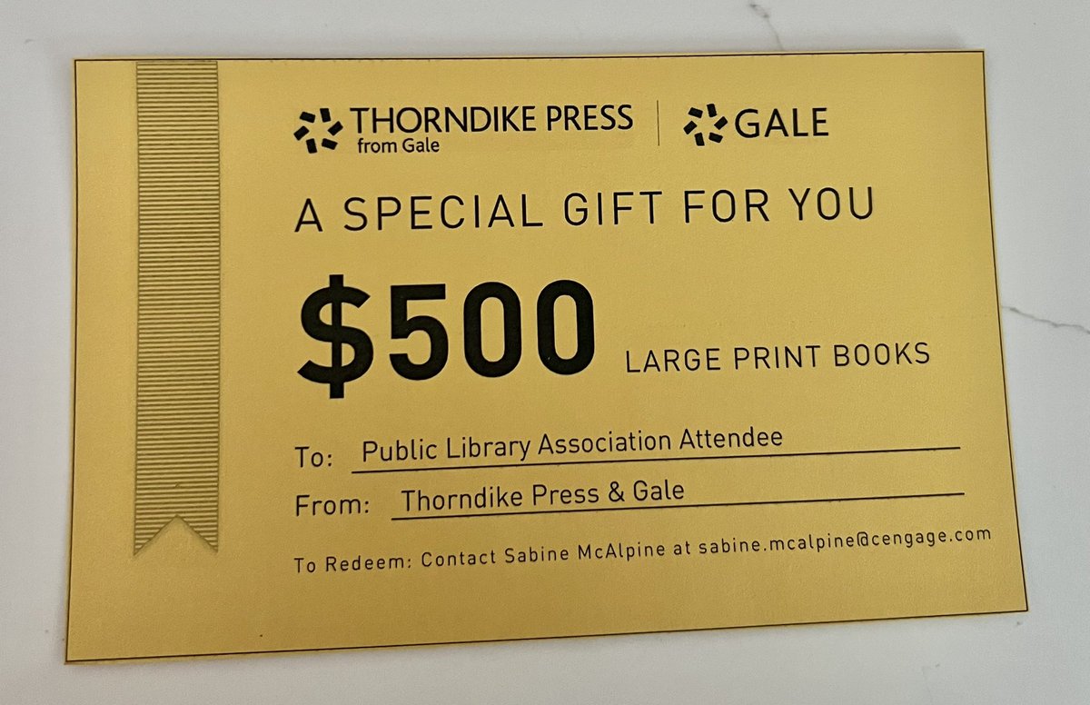 Come find us at booth 2001 and let’s chat about your readers. We’ve got large print books, plush carpet, and free tote bags! Plus, five lucky tote bag recipients will find a $500 Thorndike Press gift certificate!! #PLA2024