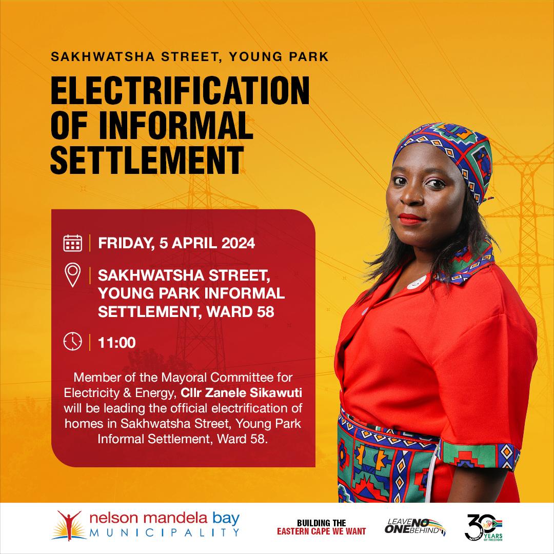 ZenMali2024's tweet photo. Tomorrow, 05 April 2024 we will handover 315 newly electrified units in Motherwell, ward 58, Young Park Informal Settlement. @sinesold https://t.co/8vobOGjPWW