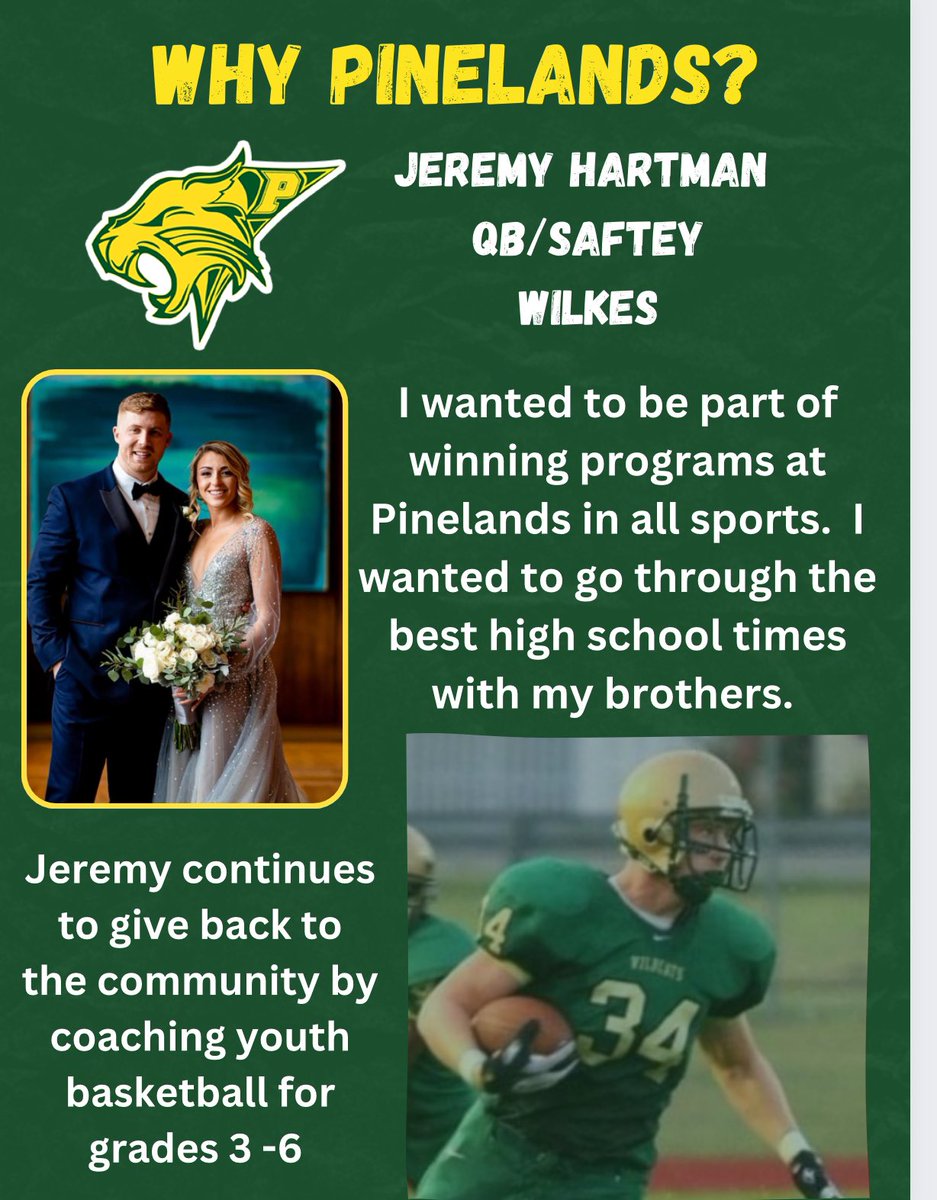 Our 2nd “Why Pinelands” is Jeremy Hartman. Jeremy was a 3 sport stand out who lead in and out of the classroom. He continues to give back to the community coaching you sports. #stayhome