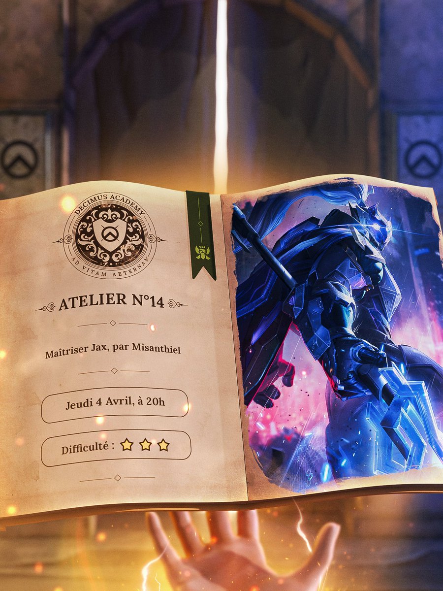 Decimus_GG's tweet photo. Devenez un maître d'armes hors pair ⚔️ 
L'un des meilleurs toplaners FR @Misanthiel_lol vous propose un atelier d'exception sur Jax 🔥

🗓️ Jeudi 4 avril
⏰ 20h

➡️ RDV sur https://t.co/Zcj7azi5hO https://t.co/itLMeLEWYc