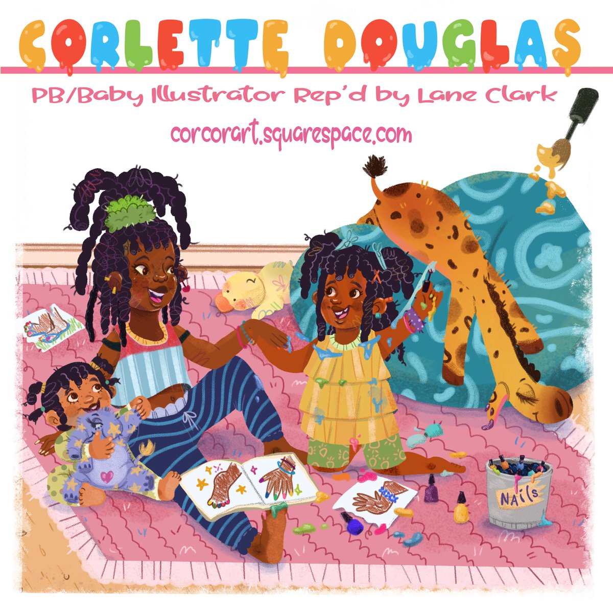 New month New #kidlitartpostcard day! I'm available for PB & baby projects. I love designing messy chaotic fun spaces for kids to develop who they will be. #illustrator #kidlitart Site corcorart.squarespace.com Rep’d by Lane Clark @lanewriteswords