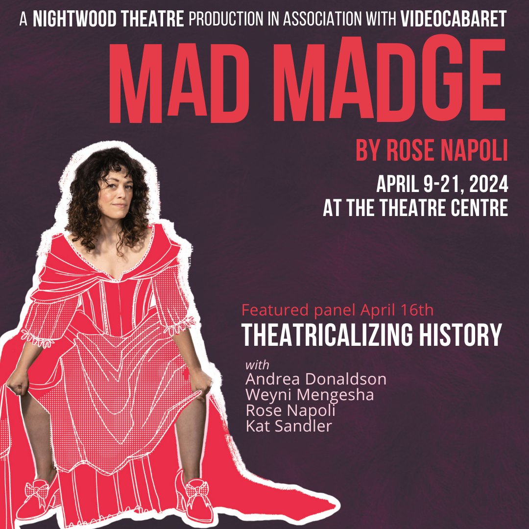 Tickets are now on sale for @nightwoodtheat and VideoCabaret’s production of Rose Napoli’s Mad Madge! This lady-in-waiting is headed to Queen Street from April 9-21, 2024! Limited Arts Worker and PWYC tickets, so grab yours before they're all gone! tinyurl.com/MadMadge