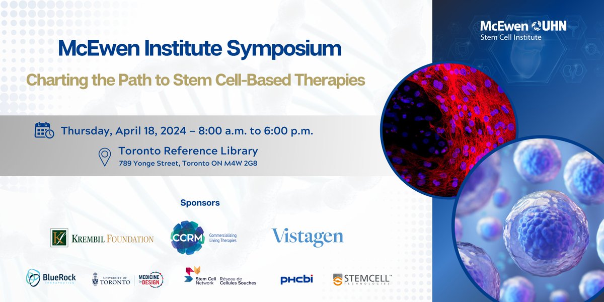 LAST CHANCE: Register now for the McEwen Institute Symposium on April 18, 2024. Registration closes on Friday, April 5th. This event is open to students, researchers, patient partners, and industry leaders. Program and registration link: uhn.ca/Research/Resea…