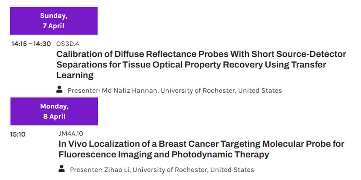 Heading to #OpticaBiophotonics24? Be sure to check out Nafiz's talk on Sunday and Zihao's poster on Monday. @OpticaWorldwide