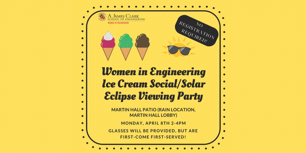 Stop by Martin Hall on Mon 4/8 for a Solar Eclipse Viewing Party and Ice Cream Social hosted by Women in Engineering. Grab a scoop🍦 and your pair of glasses 🕶️ (while supplies last) and experience the celestial wonder firsthand!