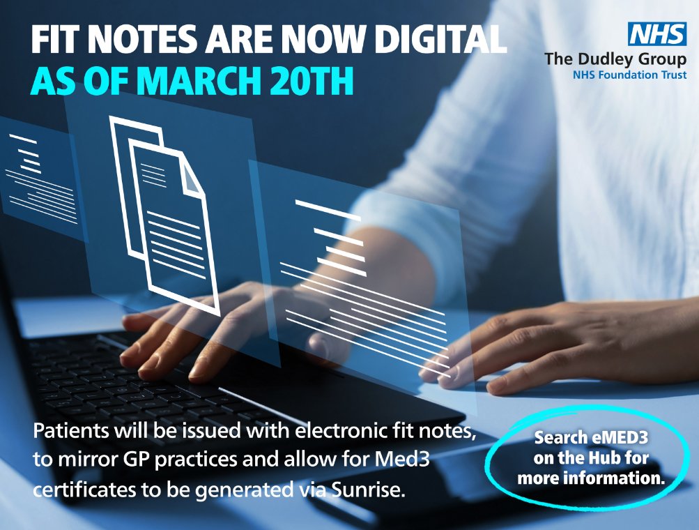 Our team have been working hard and from Wednesday 20th March 2024 Med3 forms (fit notes) has gone digital and shall now be known as eMed3 forms. #fitnote #digital #emed3 #Sunrise