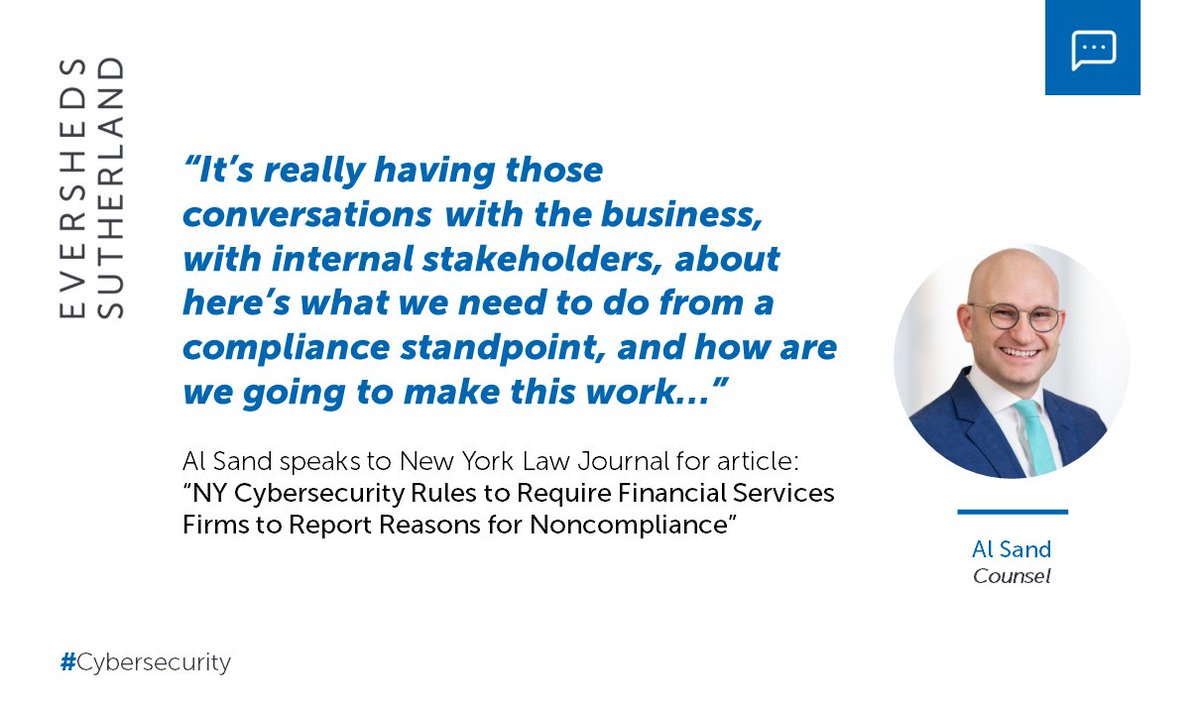 Attorney Al Sand discusses updated cybersecurity regulations from the @NYDFS that will impact financial services firms, with some of the new rules coming into effect this month. Read more in the @NYLawJournal: law.com/newyorklawjour…