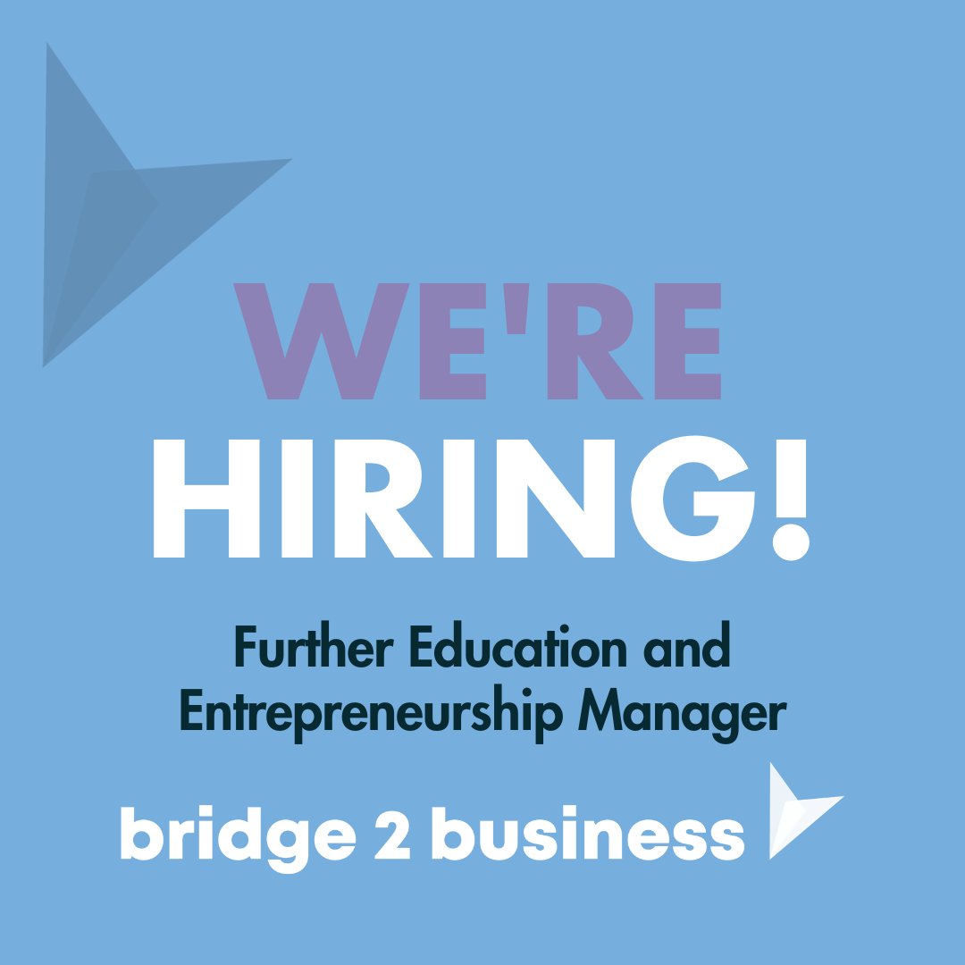 Join our team! 🤩 We have an exciting opportunity for a new member of the team to lead our @bridge2business programme as our Further Education and Entrepreneurship Manager 🥳 Find out more: bit.ly/FurEdEntMan
