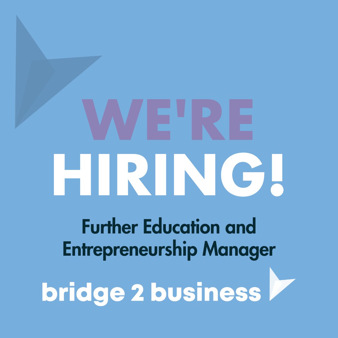Join our team! 🤩

We have an exciting opportunity for a new member of the team to lead our <a href="/bridge2business/">Bridge 2 Business</a> programme as our Further Education and Entrepreneurship Manager 🥳

Find out more: bit.ly/FurEdEntMan
