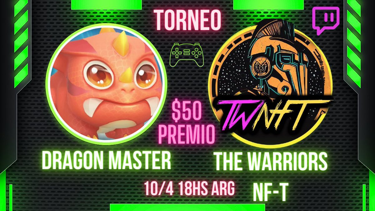 ¡TORNEO @thewarriorsnftg x @dragonmaster_co ! MIER 10/4 tenemos 18hs Arg TORNEO por $50 #USDT Este JUEGAZO NFT tanto para CELULAR (Android-Ios) Como ANOTARSE? Seguir a @dragonmaster_co y @TanitoNft Dar #Like y #Rt a twitch.tv/tanitoootv