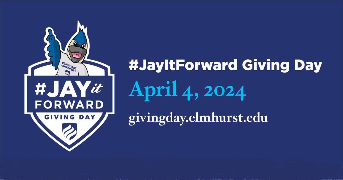 Today is Elmhurst University's annual #JayItForward Giving Day! This year, Athletics will unlock a $7,500 matching gift if 100 unique donors share a gift! Please consider supporting Bluejay athletics at the link below! #FlyJaysFly 🔗givingday.elmhurst.edu/campaigns/2024…