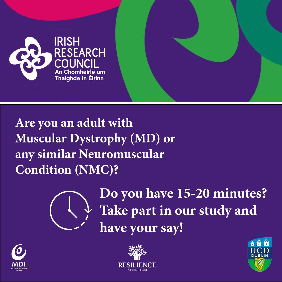 Are you an adult with a neuromuscular condition? Let us know more about your psychosocial needs: eu.surveymonkey.com/r/5WZ7G8W We are a team of researchers from the UCD in collaboration with @MDI_Ireland Team lead: Dr Niki Nearhou @NearchouNiki #neuromuscular #MuscularDystrophy