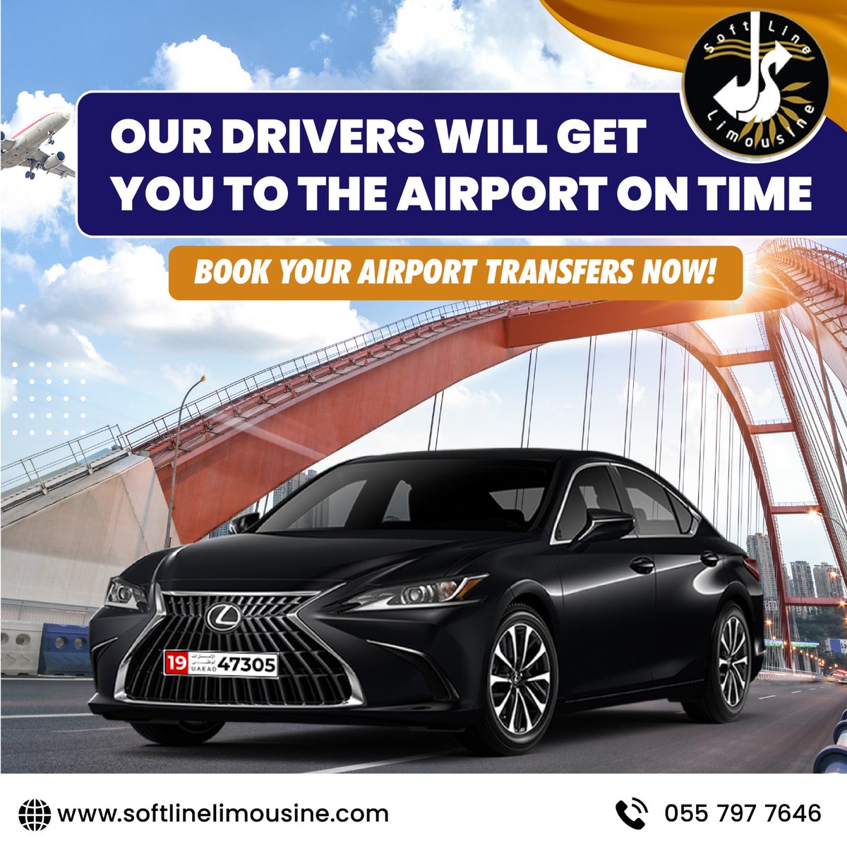 Our drivers will get you to the Airport on time.   👍🏻💯
Book your Airport Transfers now!  

Call us🤙: +971 050 2370637, 055 7977646 (WhatsApp) 👇👇
Book your ride now at softlinelimousine.com

#airporttransfer #nextride #taxiservices #airport #journey #professonaldrivers