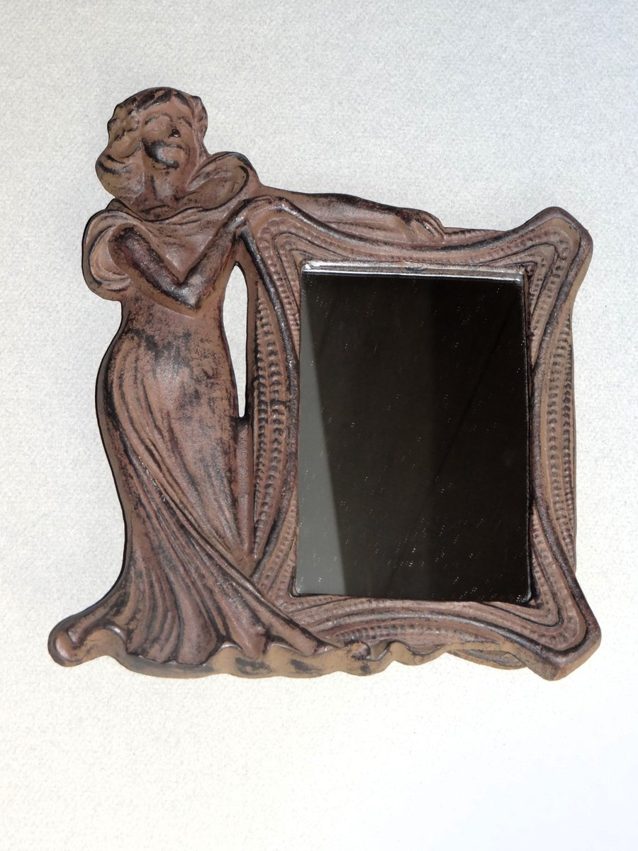 Vintage mirror with frame and Art Nouveau cast iron statue #mirror #castiron #ArtNouveau #homedecor #etsyfinds #vintage  #decor #onlineshopping #HomeStyle #DecorateWithArt #CreativeSpaces #elevateYourDecor #MothersDay Available here
 elementsdeco.etsy.com/listing/156954…