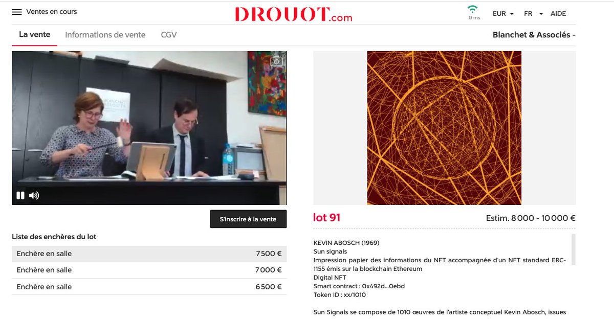 Le "Dollar Nakamoto" de <a href="/pascalboyart/">Pascal Boyart 🎨</a> adjugé à 420 euros. Le superbe "Déni" de <a href="/louispaulcaron/">Louis-Paul Caron</a> cédé à 7200 euros. "Sun Signals" de <a href="/kevinabosch/">Kevin Abosch</a> à 7500 euros.