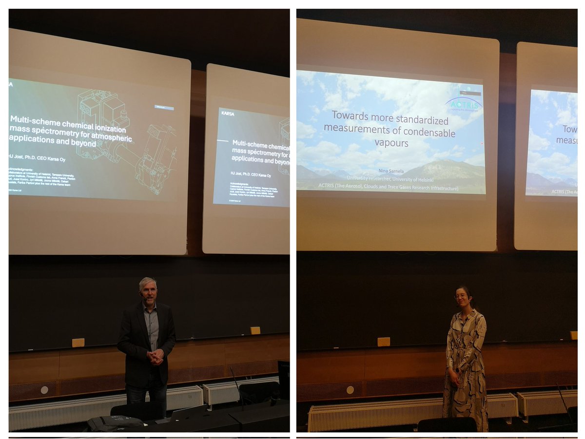 anya_nika's tweet photo. @karsadetection @hjjost and @ACTRISRI @NinaSarnela today at @INAR_fin Vilma seminar series talking about HOMs, #MION2, chamber and field measurements. Nina also emphasized the importance of reliable intercomparable CIMS data. https://t.co/FqqL1XvapG