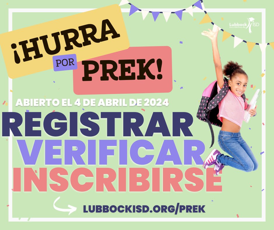 Pre-K enrollment for the 2024-2025 school year begins TODAY! 🍎 Head to LubbockISD.org/prek or call (806)219-0340 for more information on how to register your student! #WeAreLubbockISD