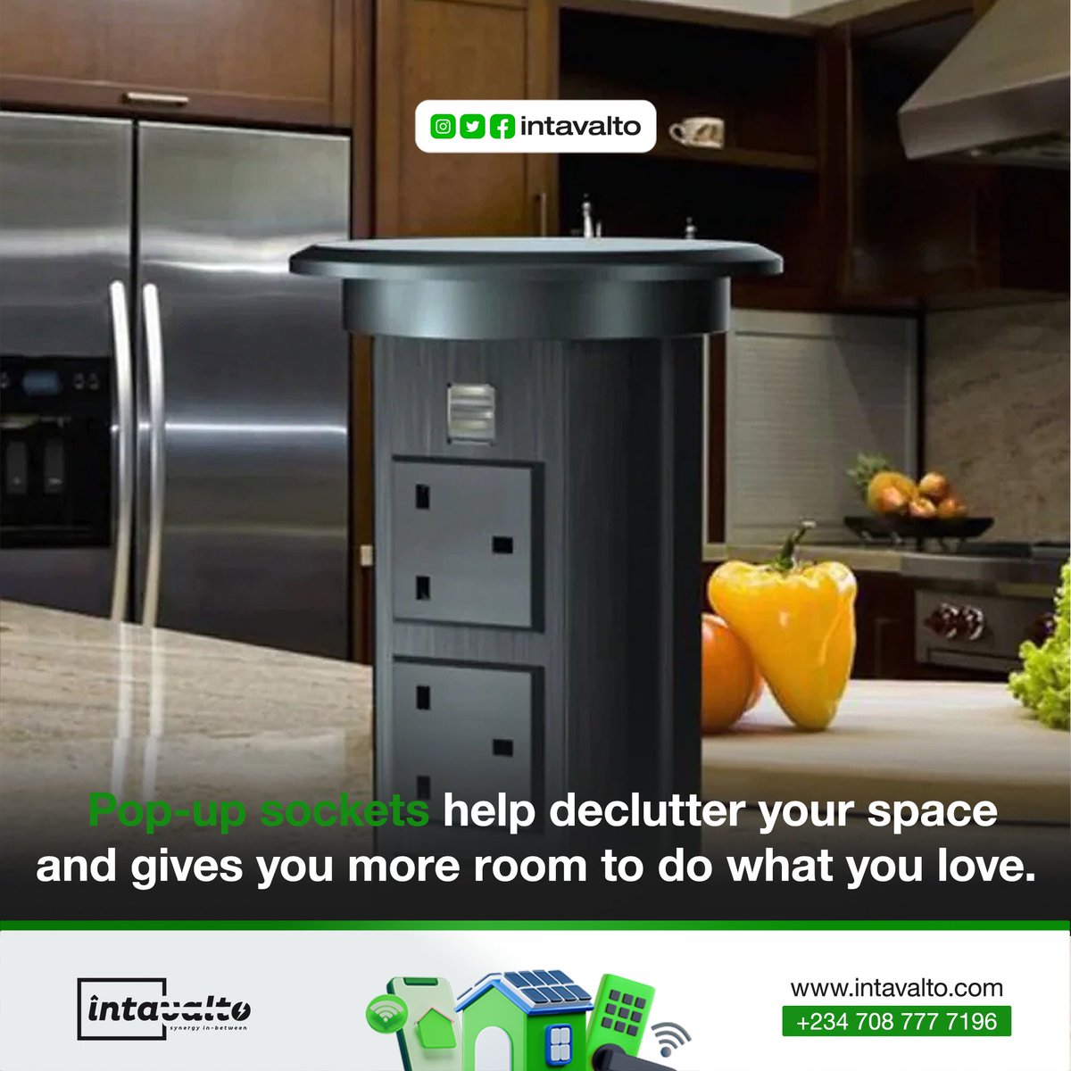 intavalto's tweet image. Elevate your space with our space-saving pop-up socket! Designed to blend seamlessly into any environment, it’s the ultimate solution for powering up your devices without sacrificing style. 

Send us a DM to get yours!
#SmartTech  #PopUpSocket #SmartLiving
#SmartHome #Intavalto⚡️