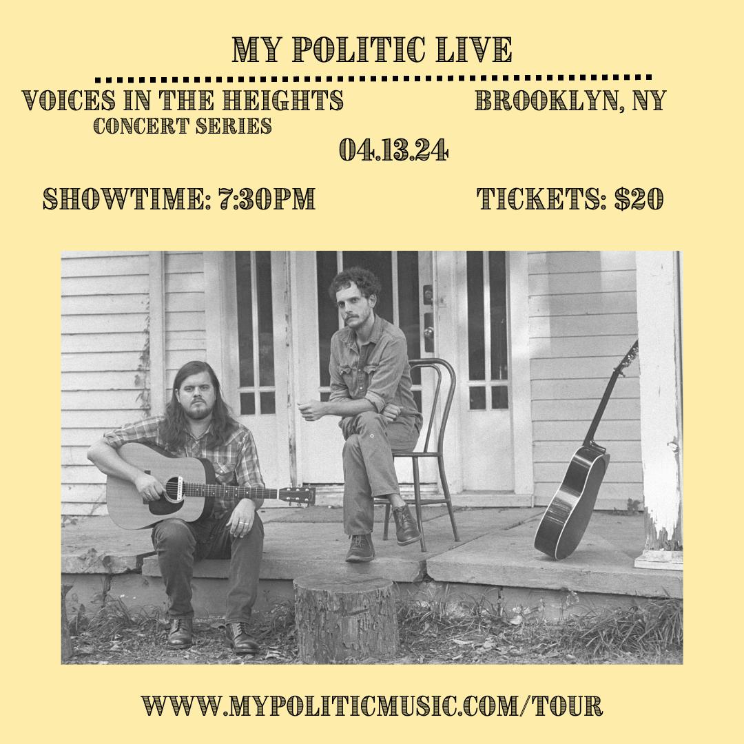 Brooklyn / NYC people: we are performing next Saturday 04/13 in Brooklyn Heights at this awesome series "Voices In The Heights". Would love it if you were there! Let your friends know, bring em with you ! 🎟️ voicestickets.square.site