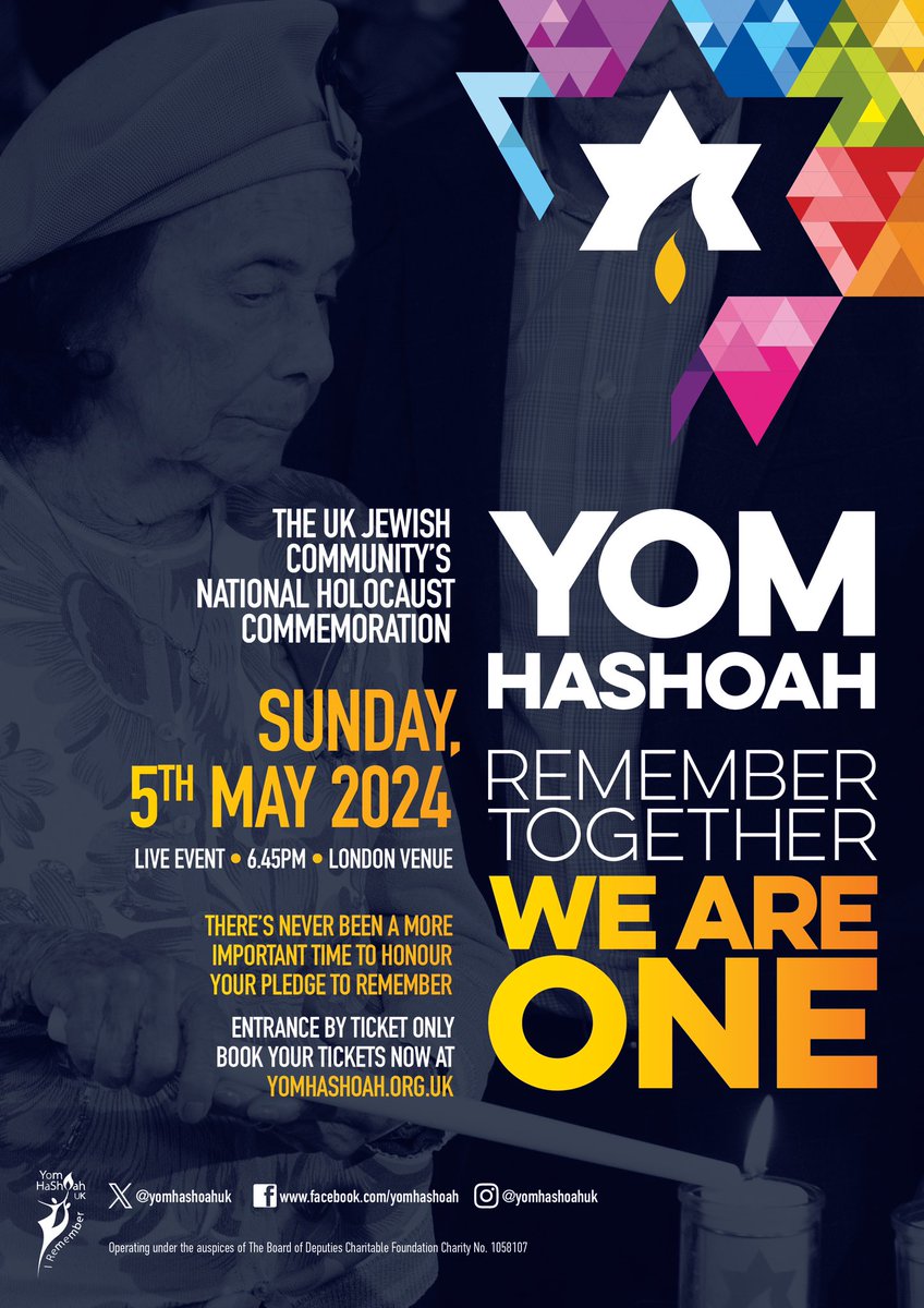 On Sunday 5th May, we will join the Jewish community in commemorating Yom HaShoah, the Jewish community’s day to remember the Holocaust. Join the @yomhashoahuk ceremony at 6:45pm to remember the 6 million people who were murdered.