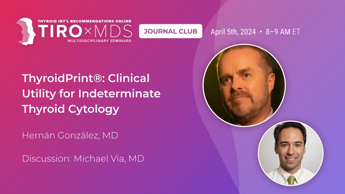 📣 Tomorrow's TIRO x MDs session is a must-attend for #ThyroidExperts! 

We’re honored to have Dr. Hernan Gonzalez present 'ThyroidPrint®: Clinical Utility for Indeterminate Thyroid Cytology,' a groundbreaking molecular diagnosis panel for intermediate Thyroid Nodules. 🧬

🔍