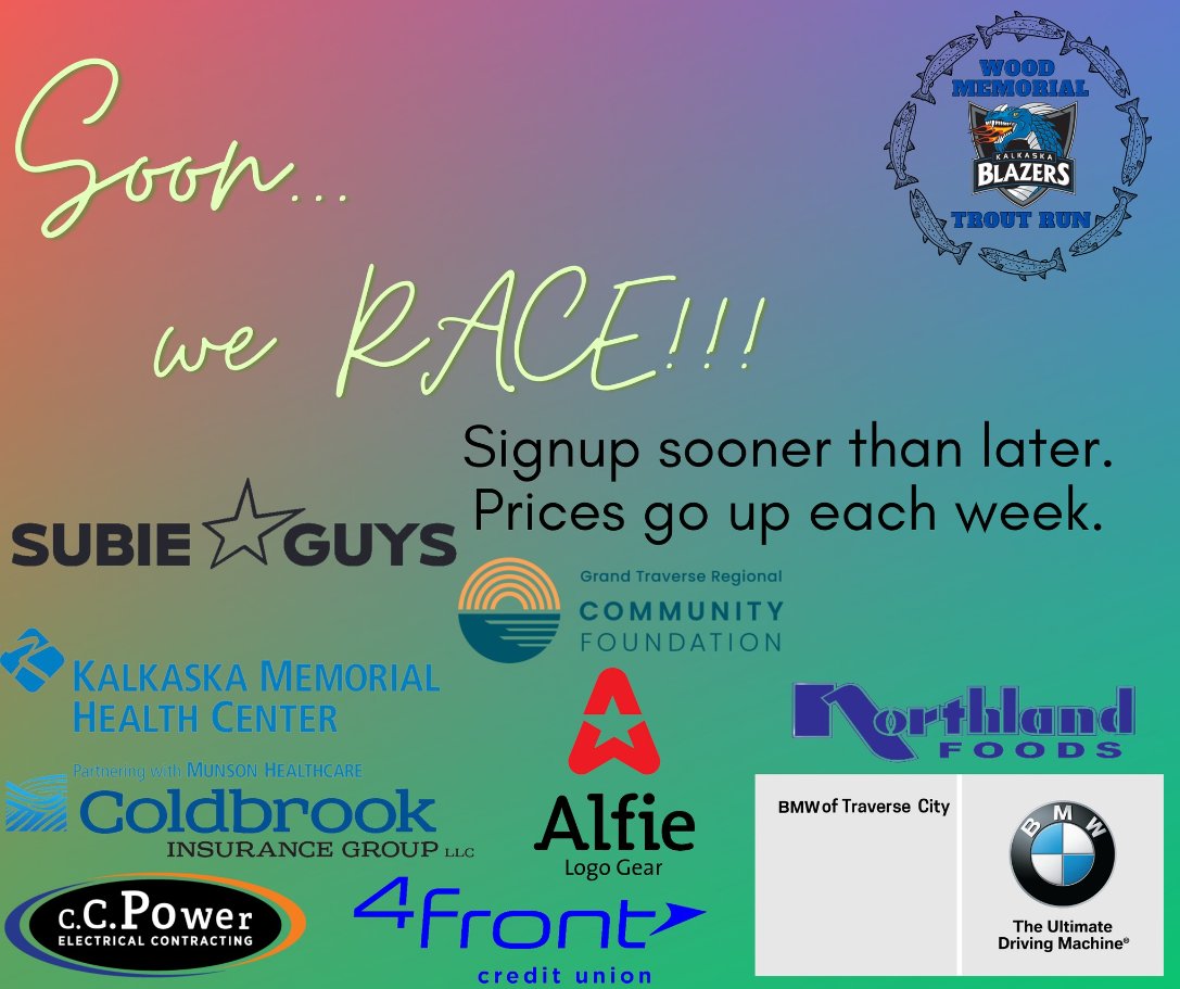 The Wood Memorial Trout Run is just 3 weeks away and prices increase in two weeks. Don't miss out on this great event!
A huge thank you to all of our amazing sponsors for their support. We couldn't do it without them!
Sign up today! runsignup.com/Race/MI/Kalkas…