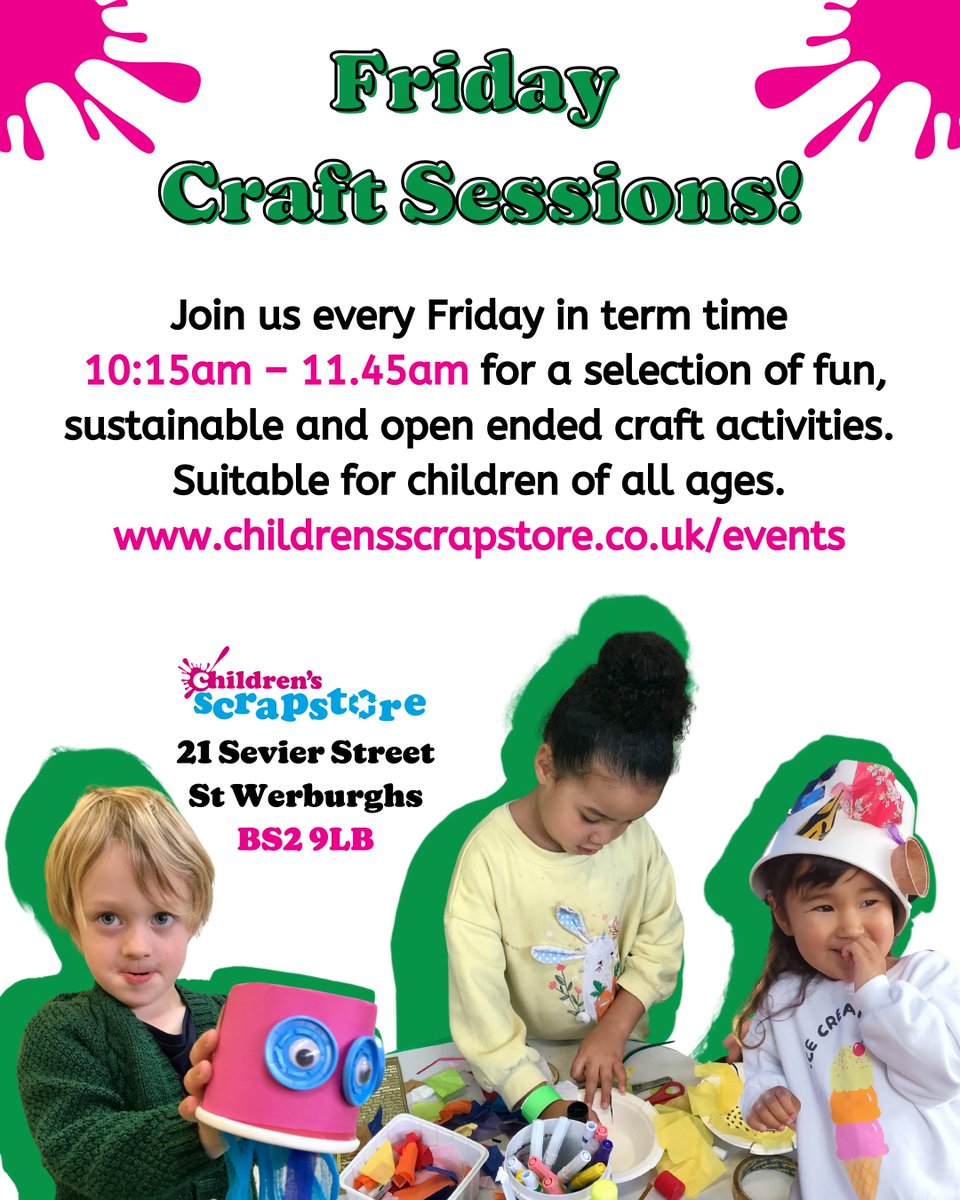 Join us for our NEW all ages and term time Friday Craft Sessions! 
Each week we'll provide a selection of sustainable craft ideas for you and your child to explore🎨

Our first session begins next Friday 19/04 10:15am - 11:45 am. Head to childrensscrapstore.co.uk/events to book now 🥳