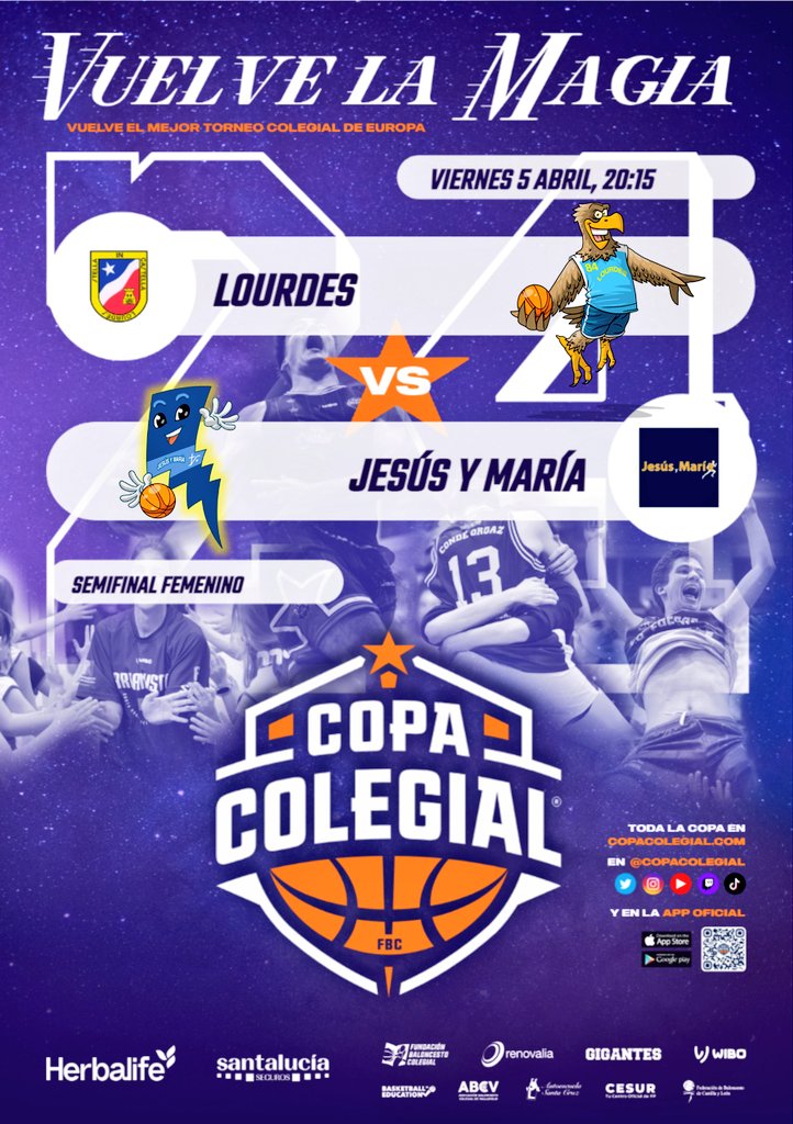 Llegan las semis a @CopaColegialVA 🤯 SEMIFINALES⛹🏻‍♀️ 📆 Viernes 5 abril 🏟️ C. Lourdes ⏰ 18:50 🐧 @ciamariava 🆚 ⚔️ @BasketSanAgus ⏰20:15 🦅 @ColeLourdesVa 🆚 ⚡ @jymvedruna #VuelvelaMagia