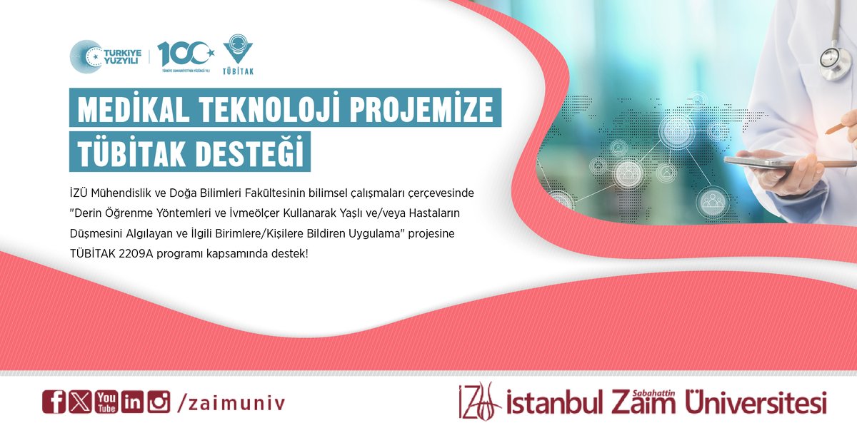 MEDİKAL TEKNOLOJİ PROJEMİZE TÜBİTAK DESTEĞİ İZÜ Bilgisayar Mühendisliği Dr. Öğretim Üyesi Zehra Elmi’nin danışmanlığında hazırlanan projenin yürütücüsü öğrencimiz Serhat Derya’yı ve proje ortağı öğrencilerimiz Alperen Gözüm ile Gökhan Güney’i tebrik ediyoruz. #zaim #izu @Tubitak