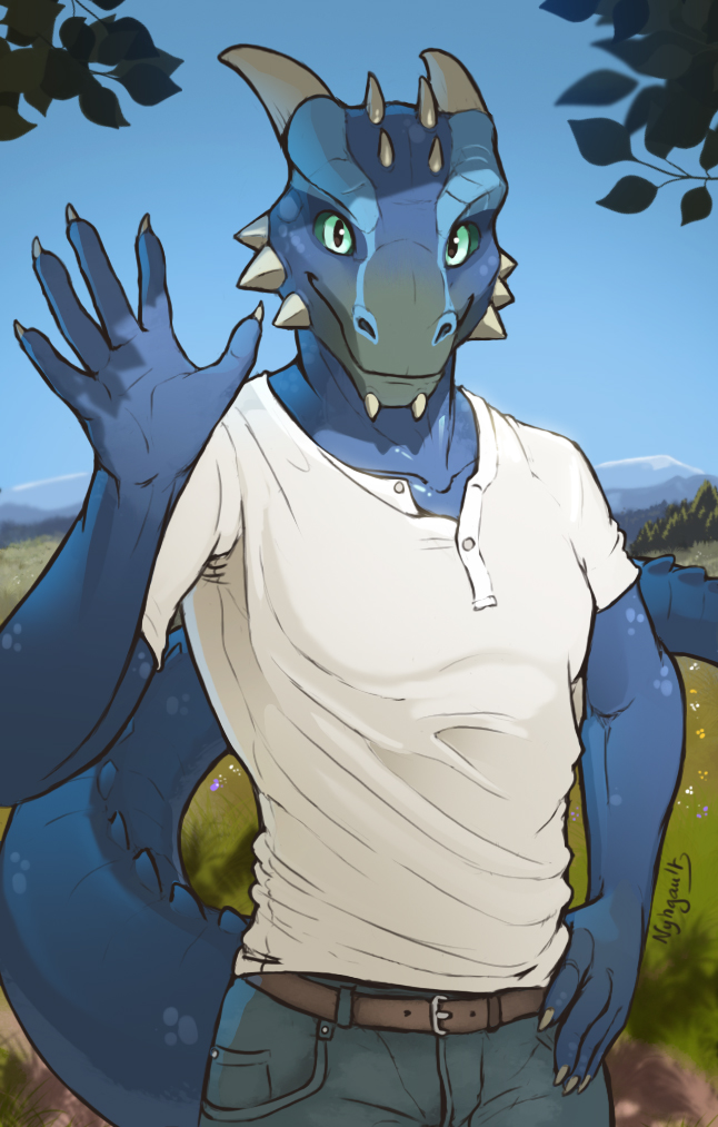 Character card I drew for @Evroxts featuring his argonian character. Thank you very much!