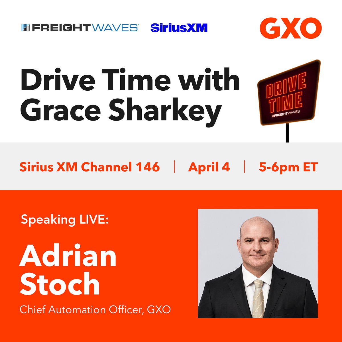 A stellar interview's coming this evening to @FreightWaves radio: GXO's Adrian Stoch is sitting down with @graciemanelafr8 for an hour-long deep dive into warehouse #automation. Catch it on your commute home! @SIRIUSXM