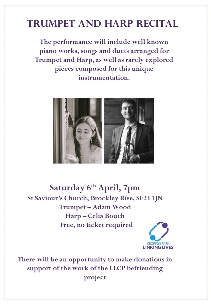 This Saturday! Please come along, listen to some wonderful music and dig deep to help a worthy cause <a href="/linkinglivescp/">Linking Lives, Crofton Park</a> 🎼#honoroakpark #foresthill #southeastlondon #classicalmusic