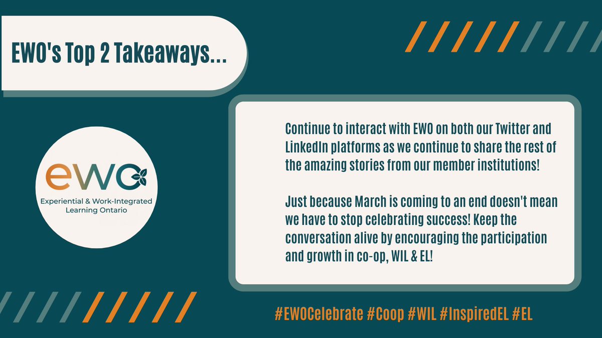 1- #WIL Month top takeaways: #ON unis &amp; colleges give students vibrant, hands-on experiences. 2- Students are contributing to the economy &amp; having an impact on the world. 
ewo.ca
#EL #coop #InspiredWIL