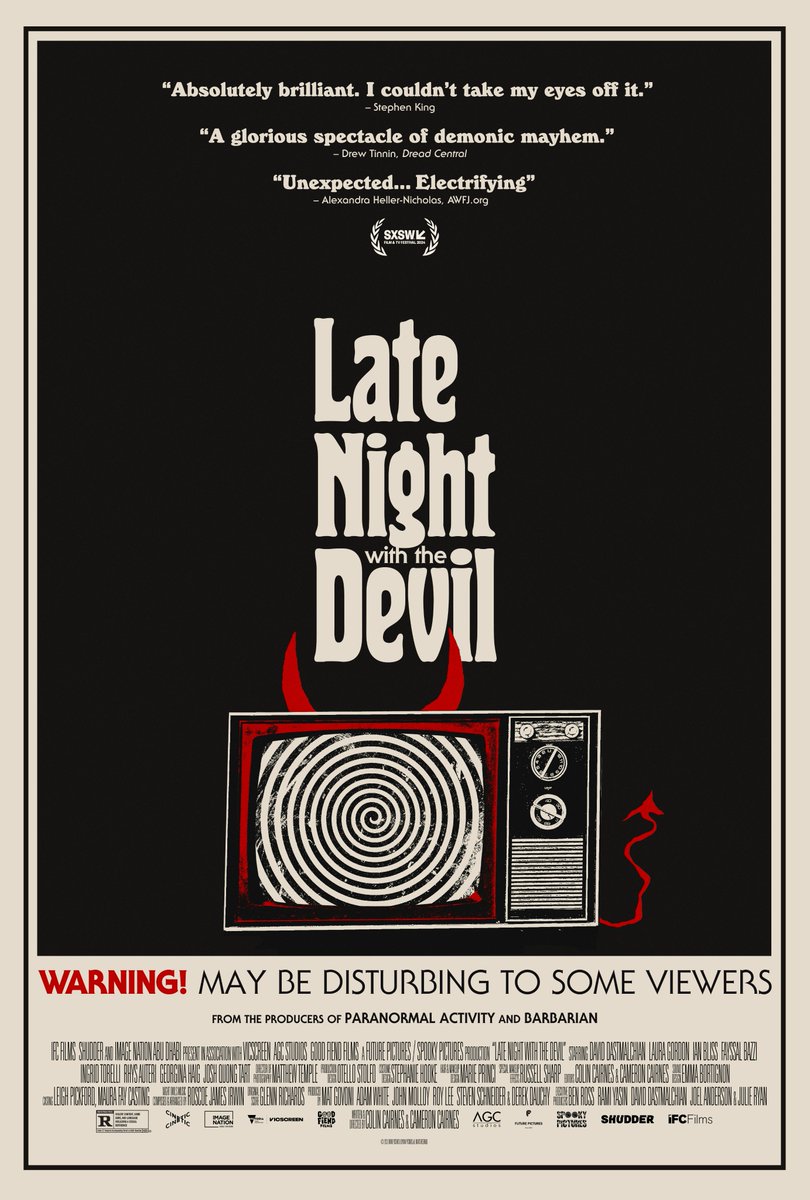 Check out the brand new alt-poster for Late Night with the Devil You can still catch this electrifying #horror in cinemas now! #shudder #cinema #horrormovies #latenightwiththedevil @Shudder