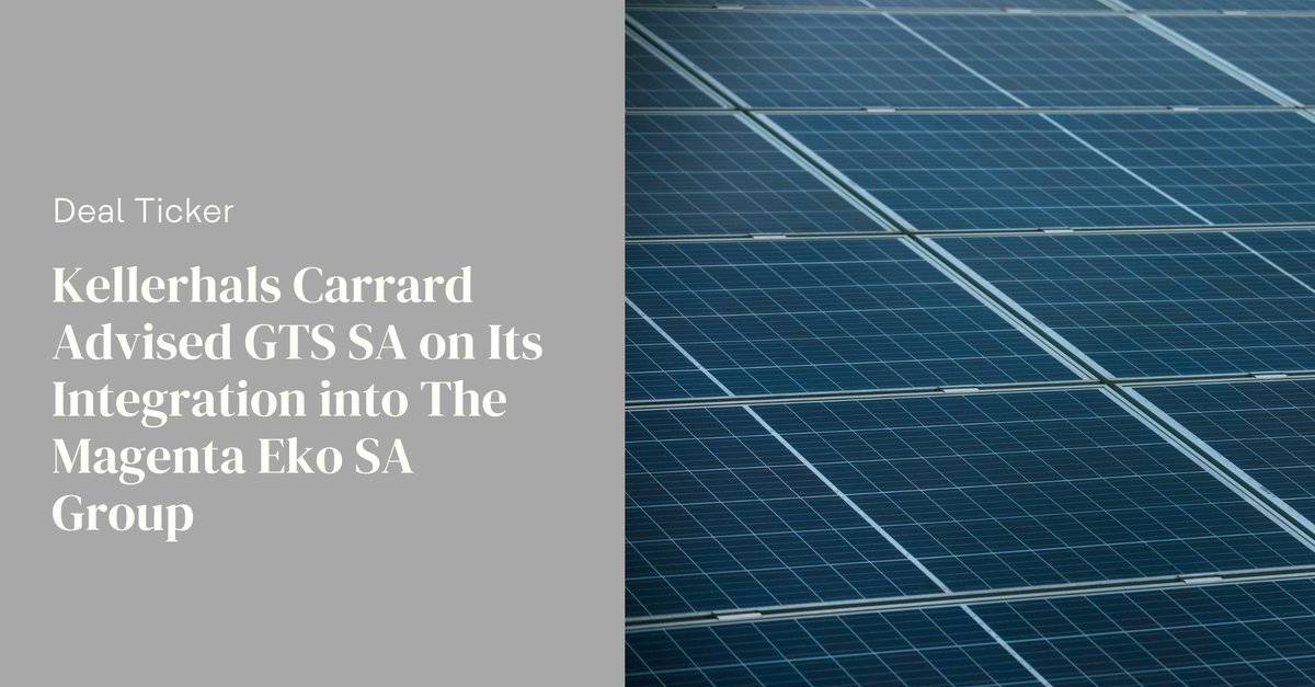 GTS SA (GTS SOLAR), a leading company in the field of photovoltaic installations, was integrated into the MAGENTA EKO SA group. Kellerhals Carrard advised GTS SA and its shareholder during this transaction. bit.ly/4cKhdXH #ThisisKellerhalsCarrard #Lawyersincharge