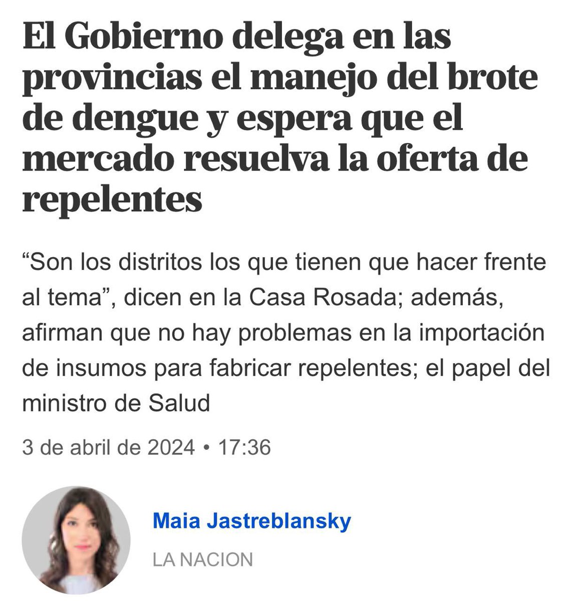 Parece broma, pero es muy serio. Y muy grave. Un presidente inspirado en una ideología o un credo “liberal libertario”, “anarcocapitalista”, “de la Escuela austriaca del siglo XIX” que nunca se aplicó en ningún lado, “decide” borrarse por completo ante la epidemia de Dengue más…