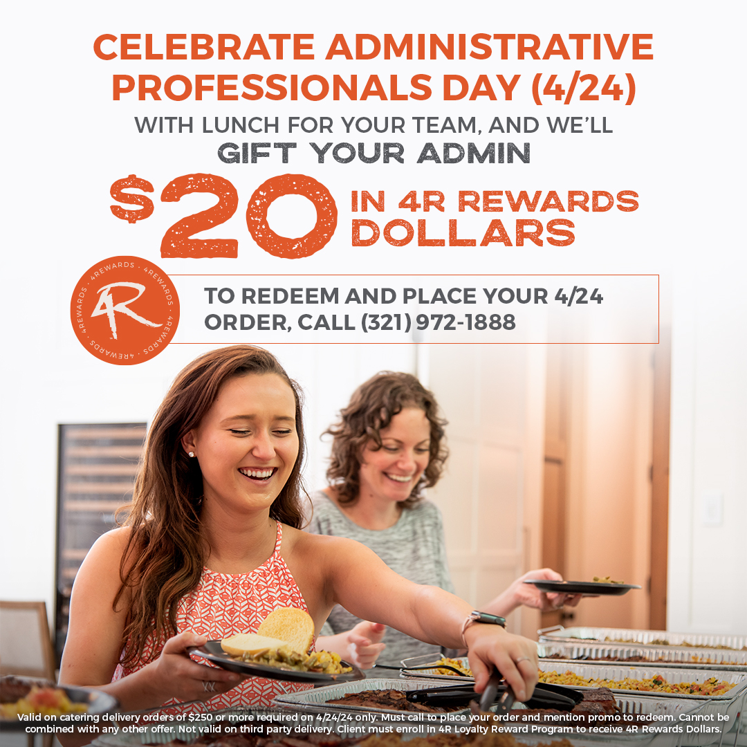 Treat your team this Administrative Professionals Day on 4/24! Get your admin an extra $20 in rewards with an order of catered lunch. Call now to book and show your appreciation in the tastiest way possible!🍴🎉