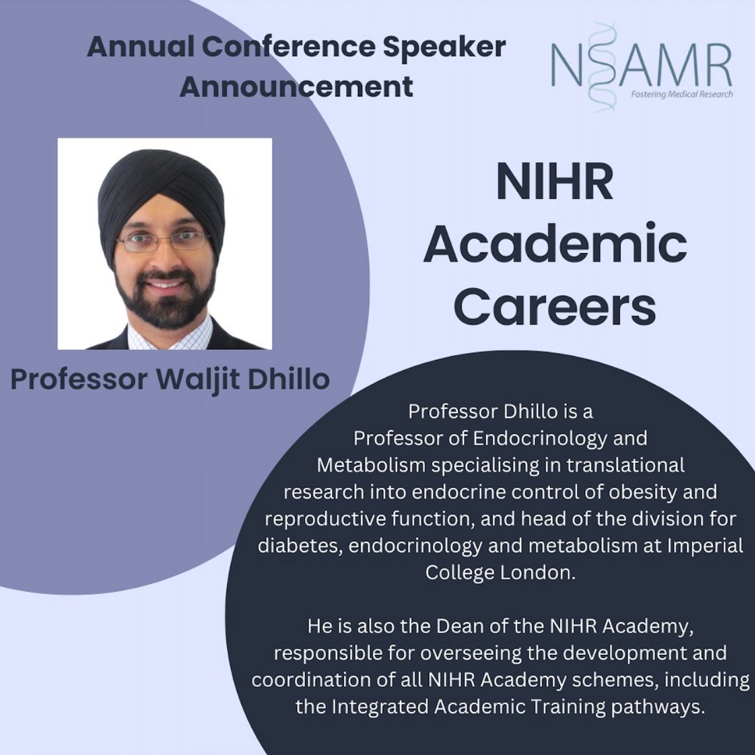 Introducing our speakers for conference day! We are very pleased to introduce Professor Waljit Dhillo, the dean of the NIHR Academy. Professor Dhillo will be speaking at our conference on 13th of April, 2024 from 15:00-15:30. Get your tickets now!