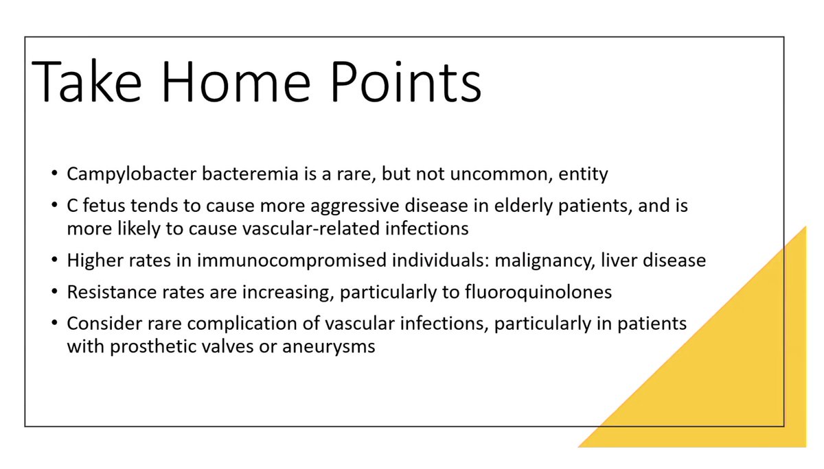 Takahiro Matsuo (Taka), MD (@takamatsuo_id) on Twitter photo 【Salmonella bacteremia】<a href="/TXMedCenter/">Texas Medical Center</a> Citywide ID Conference
👉Great presentation, <a href="/BCMIDFellowship/">BCM ID Fellowship</a> ID fellow, Maryline! <a href="/MarilyneDaher1/">Marilyne Daher</a>
👉Important to understand complications of Campylobacter infections!
#IDMedEd #IDFellow 【Salmonella bacteremia】<a href="/TXMedCenter/">Texas Medical Center</a> Citywide ID Conference
👉Great presentation, <a href="/BCMIDFellowship/">BCM ID Fellowship</a> ID fellow, Maryline! <a href="/MarilyneDaher1/">Marilyne Daher</a>
👉Important to understand complications of Campylobacter infections!
#IDMedEd #IDFellow