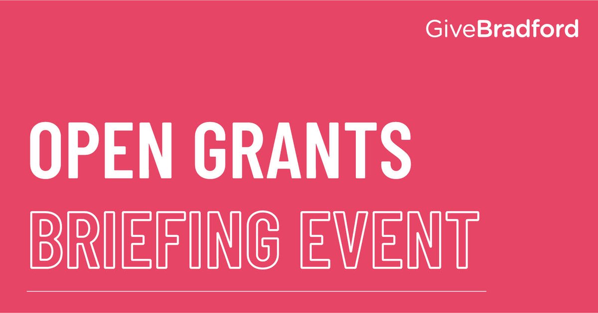 📅 Open Grants Briefing Event Join our online event on Friday 17 May at 11:30am. You'll hear about current and upcoming grant funding opportunities from GiveBradford and @LeedsCommFound. Reserve your spot here 👉 bit.ly/3VITLEd