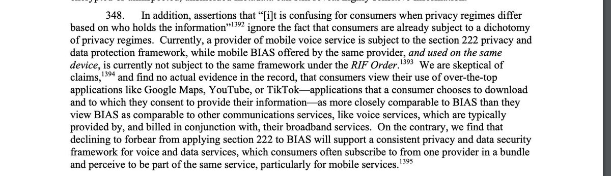 .@FCC's anticipated net neutrality regulations will result in new privacy rules governing ISPs. FCC's proposed declaratory ruling & report rejects argument that consumers will be confused by different privacy standards for edge providers--TikTok, Meta, Google, etc.--and ISPs.