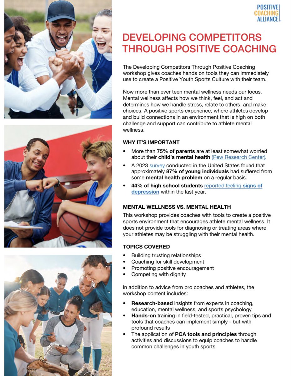 On Wednesday, April 17 at 3pm ET, @PositiveCoachUS will be hosting a demo of our newest coach workshop focused on mental wellness. If you’re interested in participating, DM me and I’ll send you the registration link. #LifeIsATeamSport