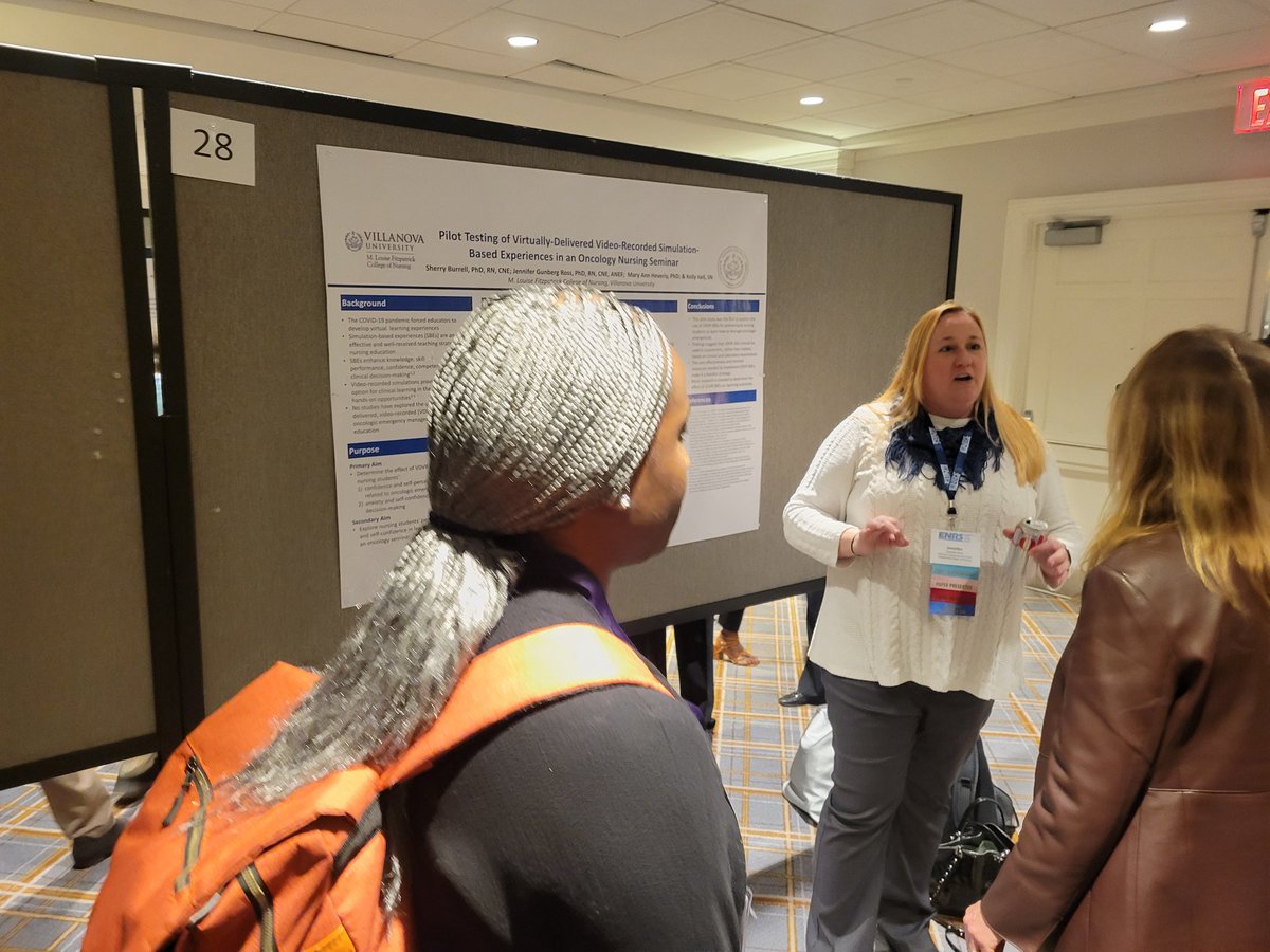 Dr. Jennifer Ross of <a href="/VUNursing/">Villanova Nursing</a> engages in fascinating #nursing #education #research. She presented a poster at <a href="/ENRS_Science/">ENRS</a> on a novel virtually-delivered, video-recorded simulation based experience in #Oncology nursing.