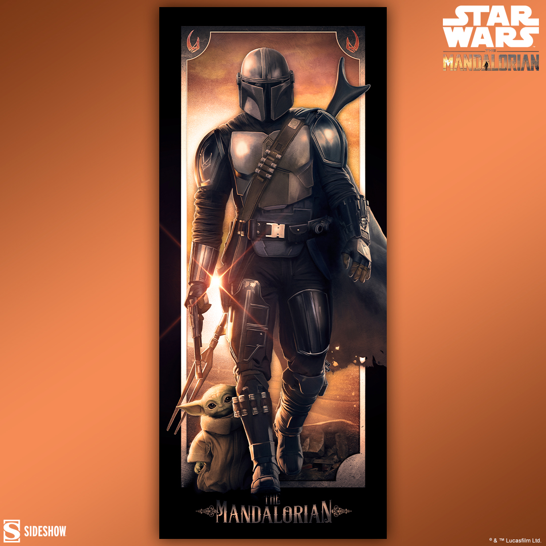 Din Djarin™ heads off for his next adventure, with Grogu™at his side, in the Star Wars™: The Mandalorian Fine Art Print by @turksworks. This print will be available for pre-order on 4/12. RSVP and enter for a chance to win: side.show/tvb4v #StarWars #TheMandalorian
