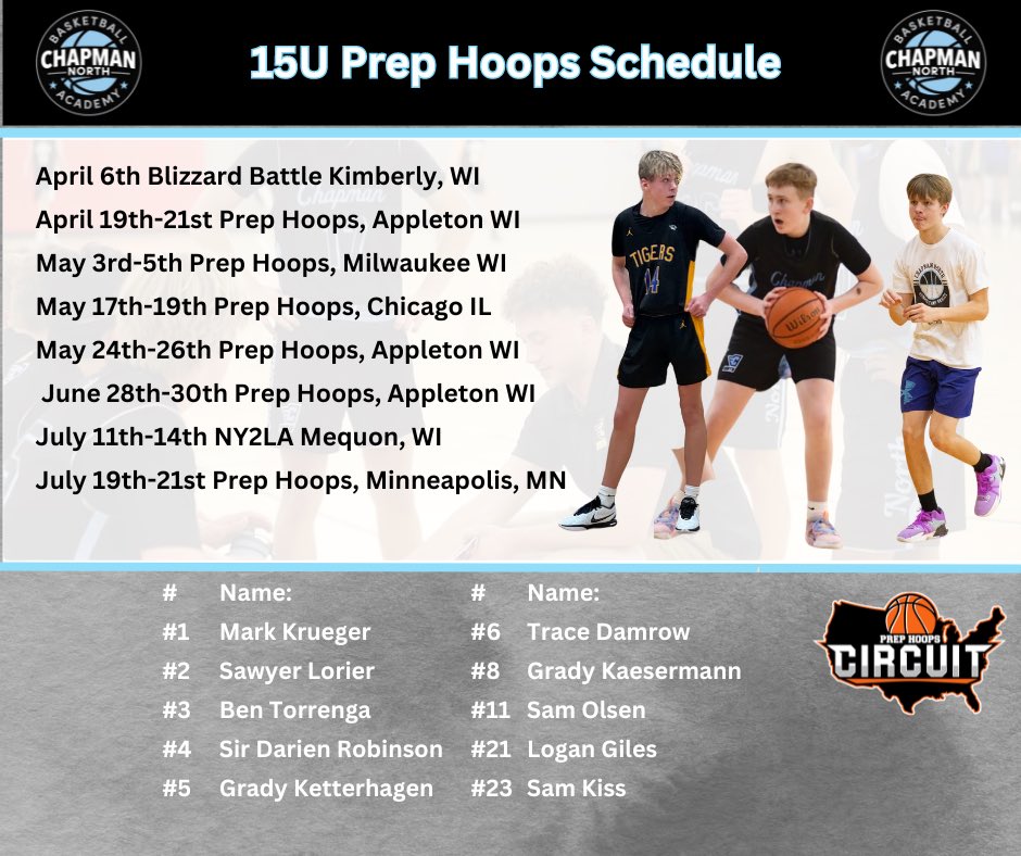 Chapman-North Basketball Academy (@northcba) on Twitter photo Check out our 15U-17U Rosters and Scheudles
17U/16U Puma- <a href="/PRO16League/">PRO16/NXTPRO League</a> & <a href="/ny2labasketball/">NY2LA Basketball</a>
16U/15U Prep Hoops- <a href="/PHCircuit/">Prep Hoops Circuit 🏀</a>
Come check us out this Spring! Check out our 15U-17U Rosters and Scheudles
17U/16U Puma- <a href="/PRO16League/">PRO16/NXTPRO League</a> & <a href="/ny2labasketball/">NY2LA Basketball</a>
16U/15U Prep Hoops- <a href="/PHCircuit/">Prep Hoops Circuit 🏀</a>
Come check us out this Spring!