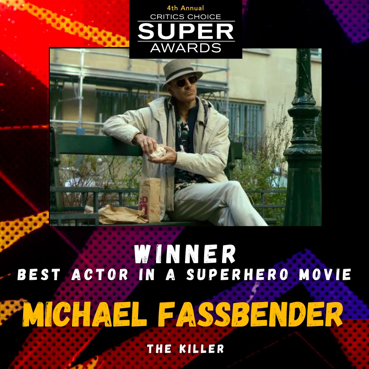 via @CriticsChoice 

Congratulations to Michael Fassbender – “The Killer!” 

The actor has won the Critics Choice SUPER AWARD for BEST ACTOR IN A SUPERHERO MOVIE!⭐️📷📷 

#CCSuperAwards #MichaelFassbender #TheKiller #CriticsChoice