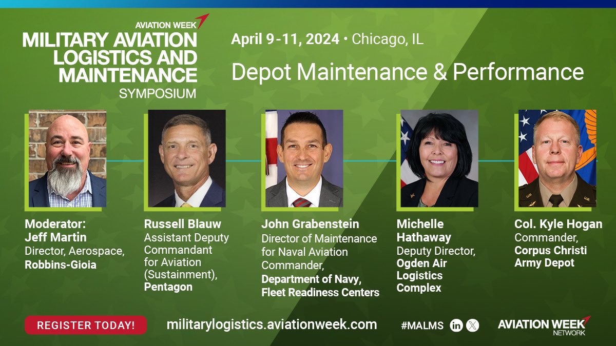 Commander of the Corpus Christi Army Depot, COL Kyle Hogan, and a panel of leaders will discuss the key issues of maintenance and performance and how the two are symbiotic at the Aviation Week Military Aviation Logistics and Maintenance Symposium (MALMS) next week, April 9-11.