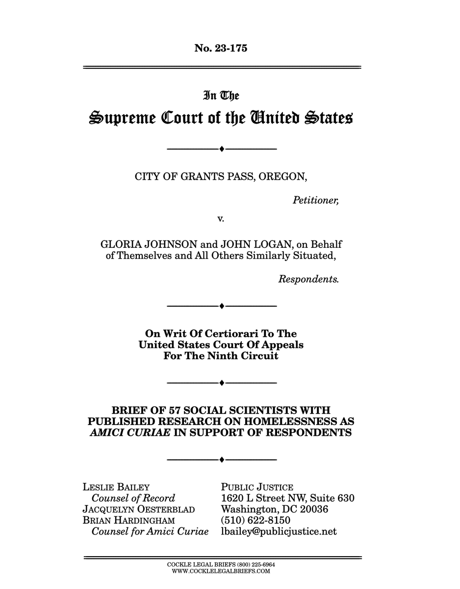SCOTUS will take up Grants Pass v Johnson, the most significant case regarding homelessness in 40 years. 57 social scientists, including myself, filed an amicus brief on the case. We need more social housing. Criminalizing the unhoused solves nothing. tinyurl.com/ytdstkr7