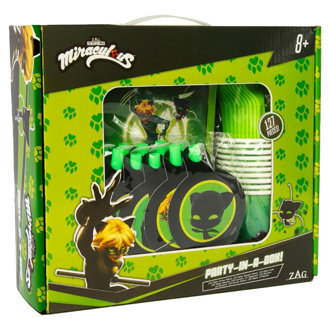 🥳OFFICIAL CAT NOIR PARTY-IN-A-BOX - Join Cat Noir and his friends in a super heroic celebration with this Miraculous themed party kit! Includes everything to get the adventure party started! 🎈Find it at @Amazon! a.co/d/8WfxIHf #mightymojotoys #partyinabox #catnoir